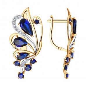 Золотые серьги SOKOLOV с фианитом и сапфировым корундом 727174 фото