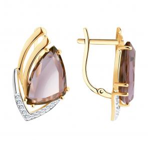 Золотые серьги SOKOLOV с ситаллом цвета Султанит и фианитом 727183 фото