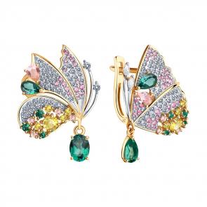 Золотые серьги SOKOLOV с фианитом, цитрином, миксом камней, Swarovski, турмалином и морганитом 727187 фото