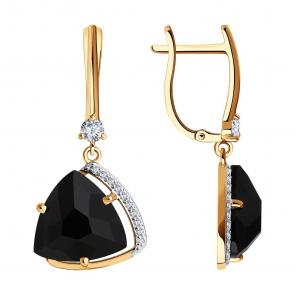 Золотые серьги SOKOLOV с фианитом и ониксом 727207 фото