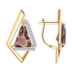 Золотые серьги SOKOLOV с ситаллом цвета Султанит и фианитом 727215 фото