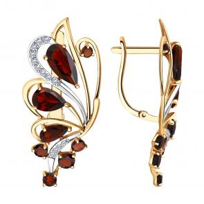 Золотые серьги SOKOLOV с фианитом и гранатом 727216 фото