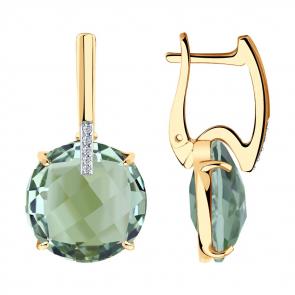 Золотые серьги SOKOLOV с фианитом и аметистом 727248 фото