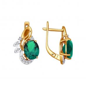 Золотые серьги SOKOLOV с фианитом и гидротермальным изумрудом 727260 фото