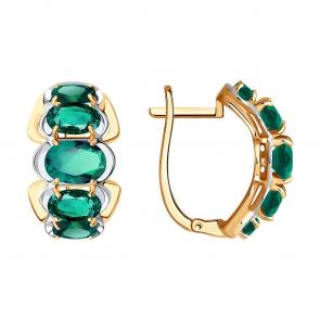 Золотые серьги SOKOLOV с гидротермальным изумрудом 727262 фото