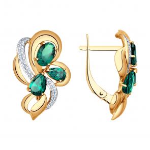 Золотые серьги SOKOLOV с фианитом и гидротермальным изумрудом 727277 фото