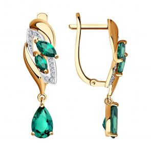 Золотые серьги SOKOLOV с гидротермальным изумрудом 727279 фото