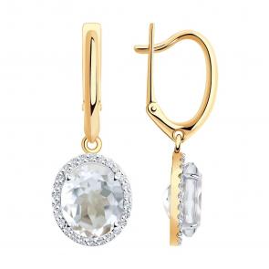 Золотые серьги SOKOLOV с фианитом и горным хрусталём 727284 фото