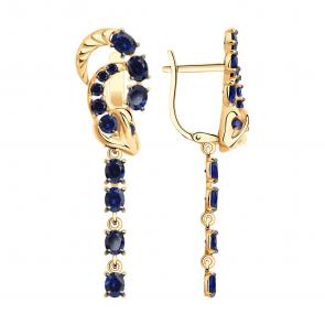 Золотые серьги  Символ года Змея SOKOLOV с  сапфировым корундом 727289 фото