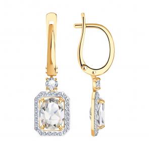 Золотые серьги SOKOLOV с фианитом и горным хрусталём 727301 фото