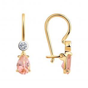 Золотые серьги SOKOLOV с ситаллом цвета Морганит и фианитом 727351 фото