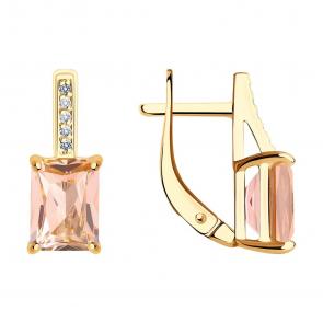 Золотые серьги SOKOLOV с ситаллом цвета Морганит и фианитом 727574 фото