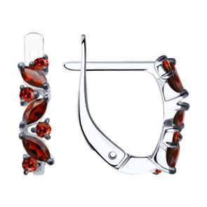 Серьги из белого золота SOKOLOV с фианитом и гранатом 727615-3 фото