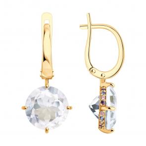 Золотые серьги SOKOLOV с фианитом и горным хрусталём 727624 фото