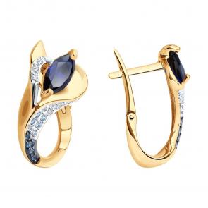 Золотые серьги SOKOLOV с фианитом и сапфировым корундом 727637 фото