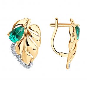 Золотые серьги SOKOLOV с фианитом и гидротермальным изумрудом 727641 фото