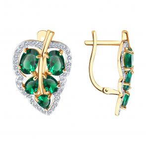 Золотые серьги SOKOLOV с фианитом и гидротермальным изумрудом 727667 фото