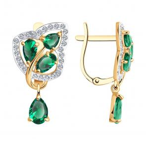 Золотые серьги SOKOLOV с фианитом и гидротермальным изумрудом 727720 фото