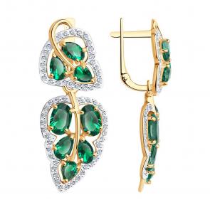 Золотые серьги SOKOLOV с фианитом и гидротермальным изумрудом 727734 фото