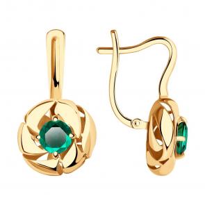 Золотые серьги SOKOLOV с гидротермальным изумрудом 727770 фото