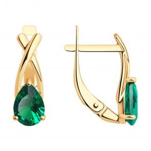 Золотые серьги SOKOLOV с гидротермальным изумрудом 727771 фото