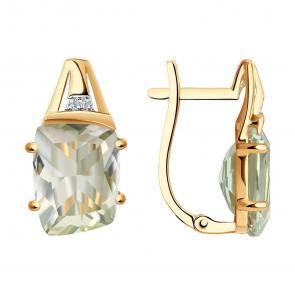 Золотые серьги SOKOLOV с фианитом и аметистом 727813 фото