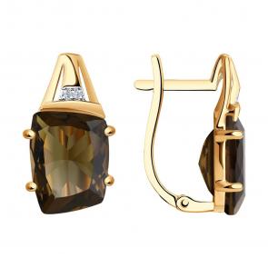 Золотые серьги SOKOLOV с фианитом и раухтопазом 727814 фото