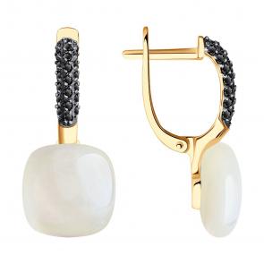 Золотые серьги SOKOLOV с лунным камнем и фианитом 727856 фото