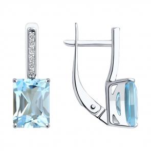 Серьги из белого золота SOKOLOV с топазом и фианитом 727860-3 фото