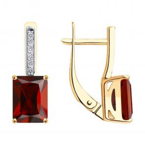 Золотые серьги SOKOLOV с фианитом и гранатом 727861 фото