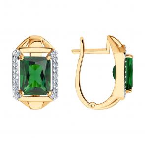 Золотые серьги SOKOLOV с ситаллом цвета Турмалин и фианитом 727891 фото