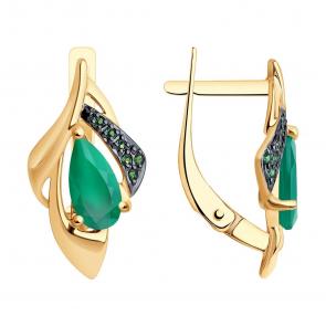 Золотые серьги SOKOLOV с фианитом и агатом 727896 фото