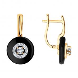 Золотые серьги SOKOLOV с фианитом и агатом 727903 фото