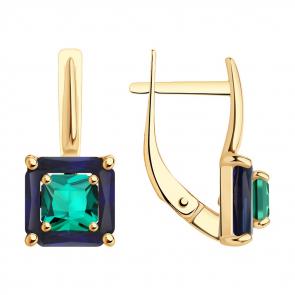 Золотые серьги SOKOLOV с ситаллом цвета Сапфир и изумрудом 727911 фото