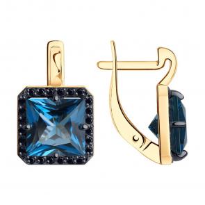 Золотые серьги SOKOLOV с фианитом и Лондон топазом 727937 фото