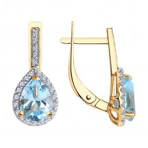 Золотые серьги SOKOLOV с топазом и фианитом 727943 фото