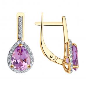 Золотые серьги SOKOLOV с фианитом и аметистом 727946 фото