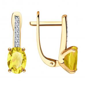 Золотые серьги SOKOLOV с фианитом и цитрином 727974 фото