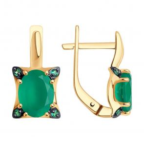 Золотые серьги SOKOLOV с фианитом и агатом 728003 фото