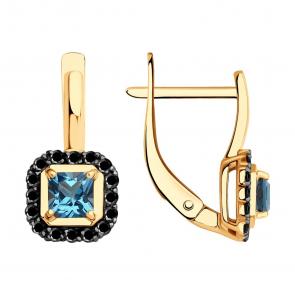 Золотые серьги SOKOLOV с фианитом и Лондон топазом 728014 фото