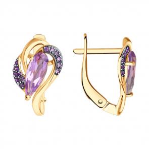 Золотые серьги SOKOLOV с фианитом и аметистом 728056 фото