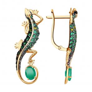 Золотые серьги SOKOLOV с фианитом и агатом 728059 фото