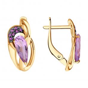 Золотые серьги SOKOLOV с фианитом и аметистом 728083 фото