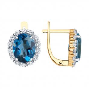 Золотые серьги SOKOLOV с фианитом и Лондон топазом 728096 фото