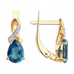 Золотые серьги SOKOLOV с фианитом и Лондон топазом 728098 фото