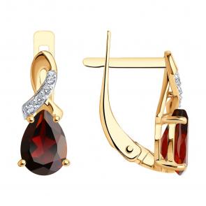 Золотые серьги SOKOLOV с фианитом и гранатом 728099 фото