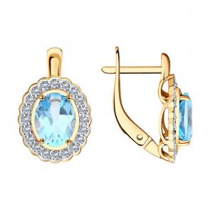 Золотые серьги SOKOLOV с топазом и фианитом 728142 фото