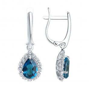 Серьги из белого золота SOKOLOV с фианитом и Лондон топазом 728148-3 фото