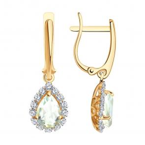 Золотые серьги SOKOLOV с фианитом и празиолитом 728150 фото