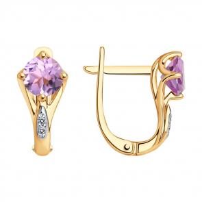 Золотые серьги SOKOLOV с фианитом и аметистом 728182 фото